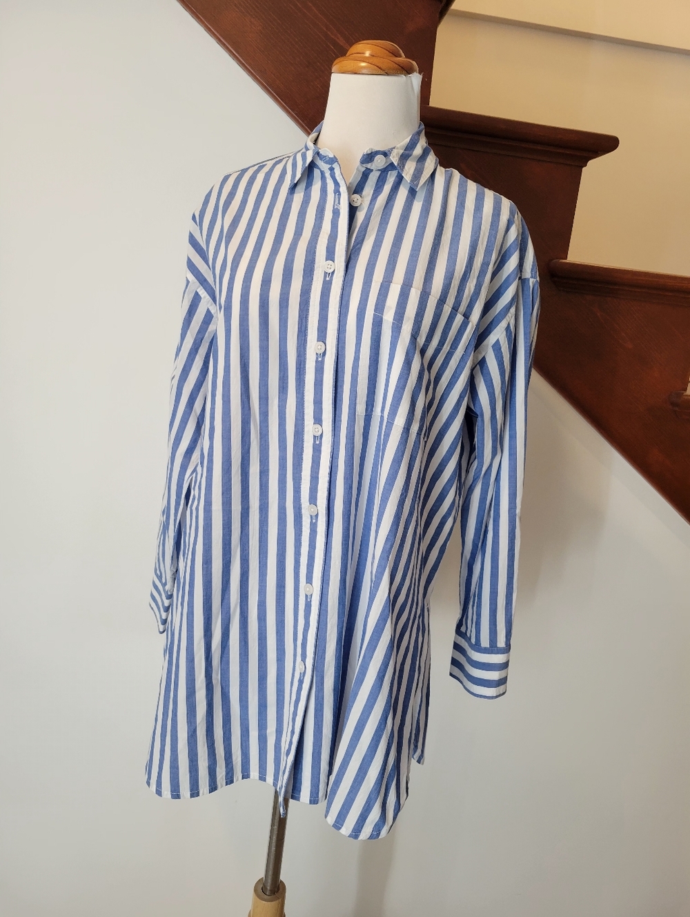 Madewell Airy Oversized Fit Poplin Stripe Button Up Shirt Size XXS - Picture 6 of 9